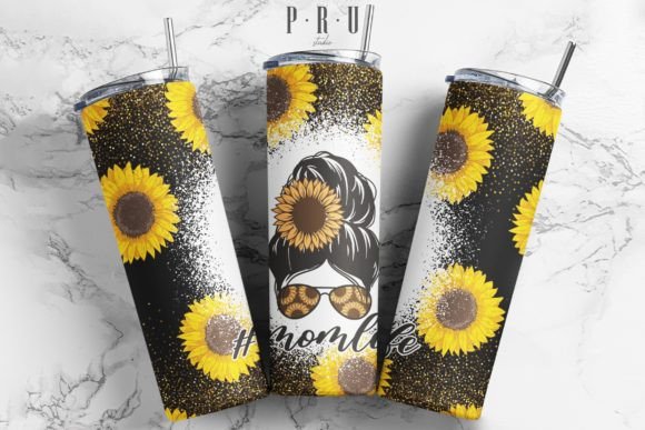 20 Oz Skinny Tumbler Sunflower Messy Bun