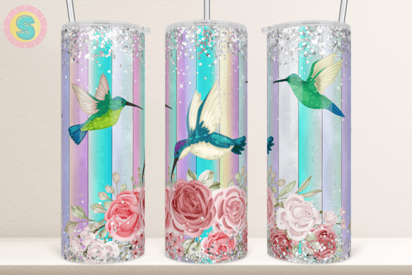 20Oz Hummingbird Floral Tumbler Wrap Png