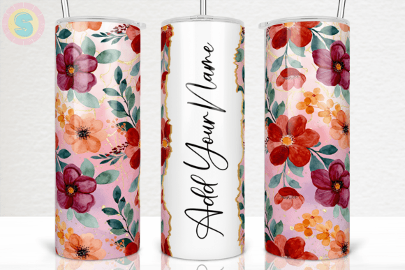 Add Your Name Red Floral Tumbler Wrap