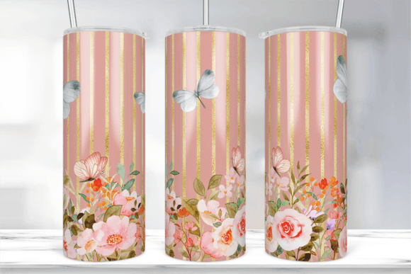 Butterfly and Pink Flowers Tumbler Wrap