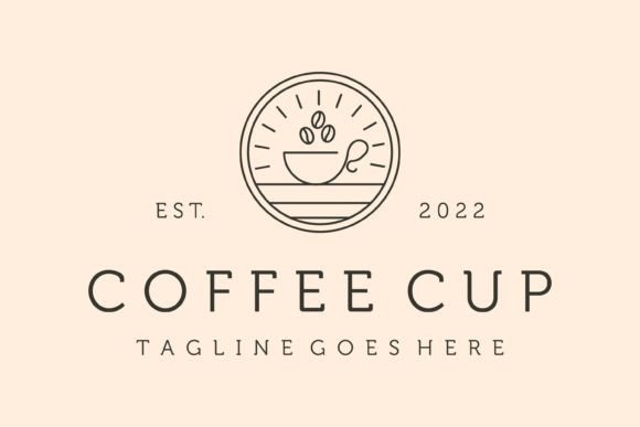Coffee Cup and Beans Line Art Logo