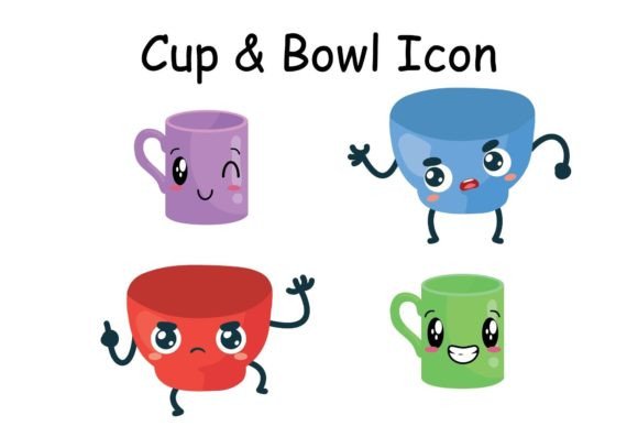 Cup and Bowl Cute Icon Set