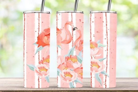 Flamingo Orange and Flowers Tumbler Wrap