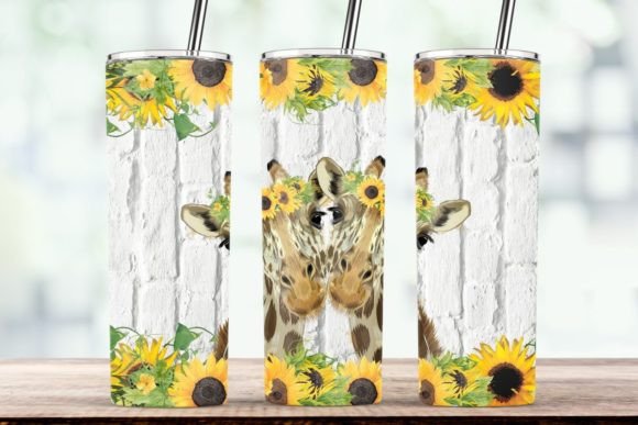 Giraffe Flowers Sunflower Tumbler Wrap