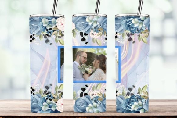 Rose Blue Wedding Photo Frame Tumbler