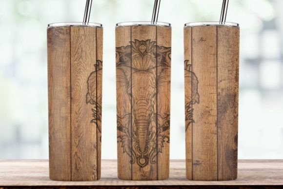 Wood Elephant Brown Tumbler Wrap